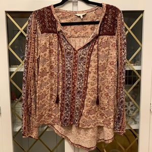 lucky Brand Long Sleeve Blouse Peasant Top
